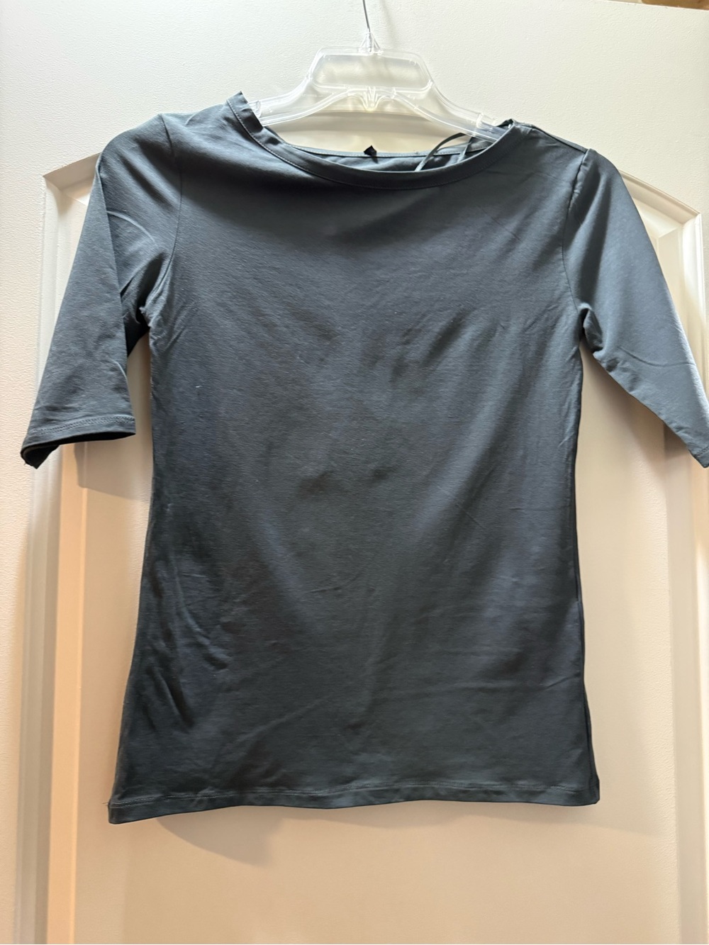 Zara Slate Gray Scoop Neck Short Sleeve Top